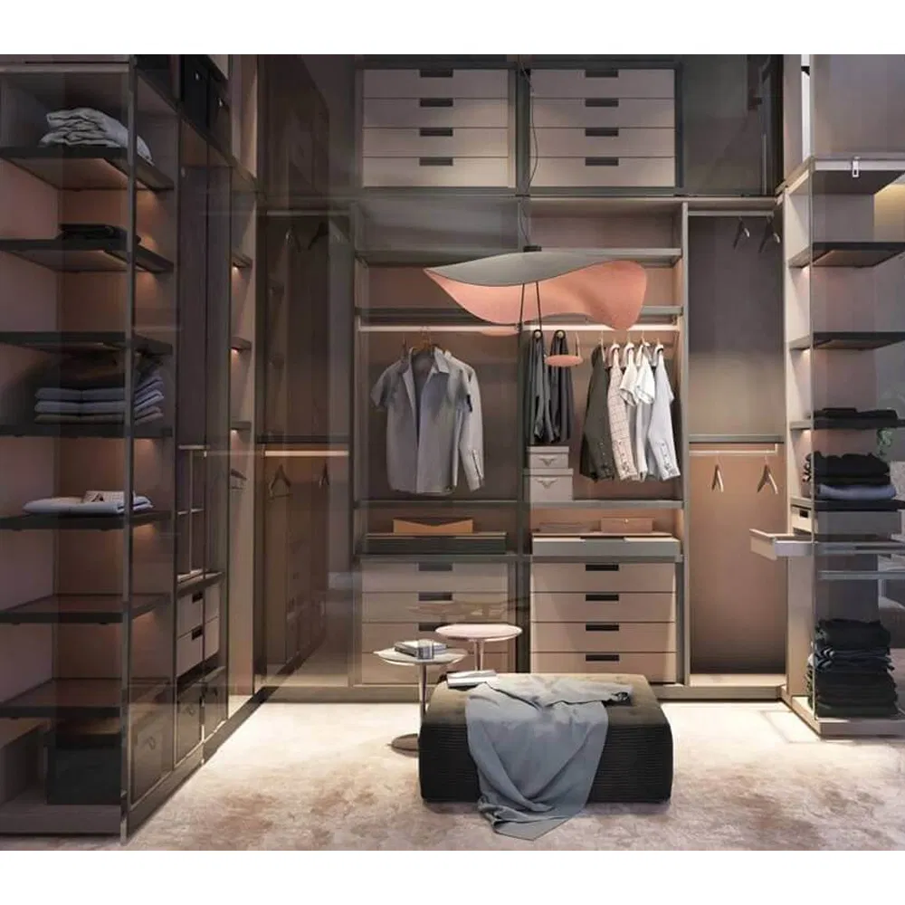 Top Quality Bedroom Furniture Modular Wooden Custom Modern Design Walk in Closet Wardrobes with Dressing Table and Mirror