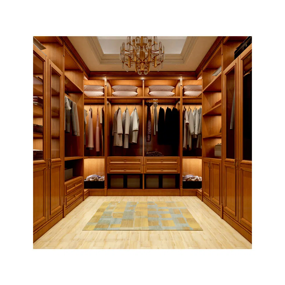 Open Door Floor to Ceiling Wardrobe Modern Solid Wood Walk in Closet