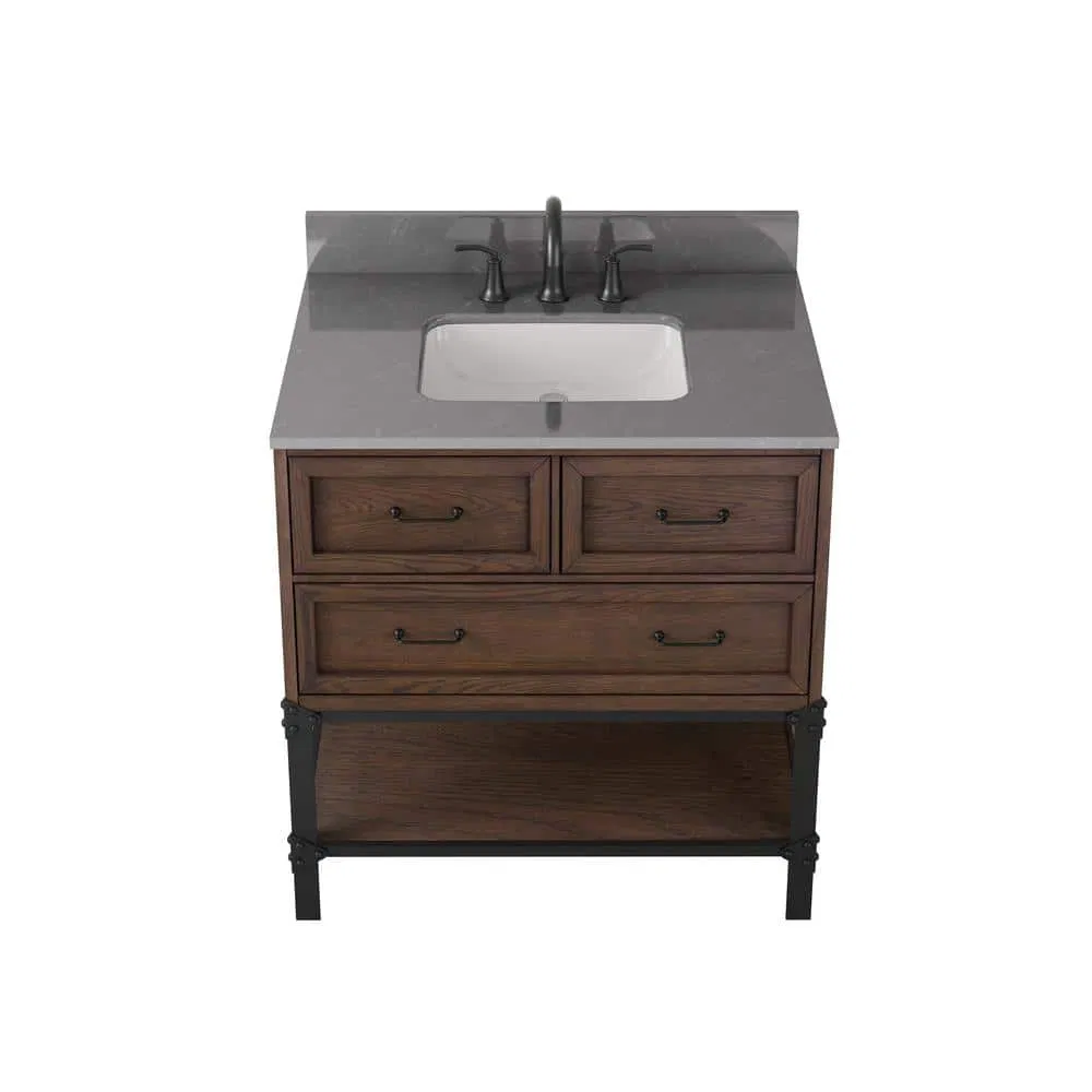 Modern Freestanding Bathroom Vanity Unit with Gray Marble Top