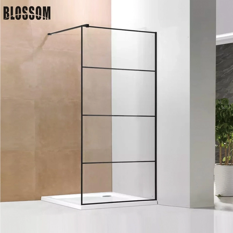 Corner Square Black Frameless Glass Shower Enclosure with Support Bar