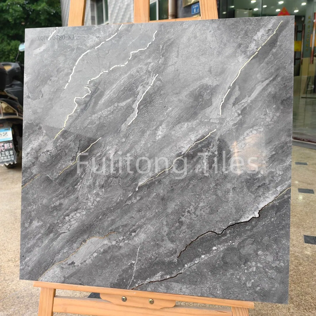 Vitrified Beige Ceramic Polished Porcelain Wall Floor Tile with Gold and Silver