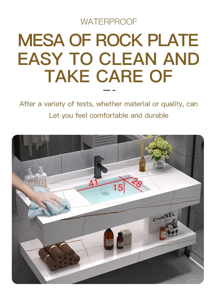 28 Inch Luxury Modern Bathroom Furniture Marble Sintered Stone Countertop Sink Free Standing Bath Vanity Unit with LED Mirror Chinese Factorie Offer Customizati