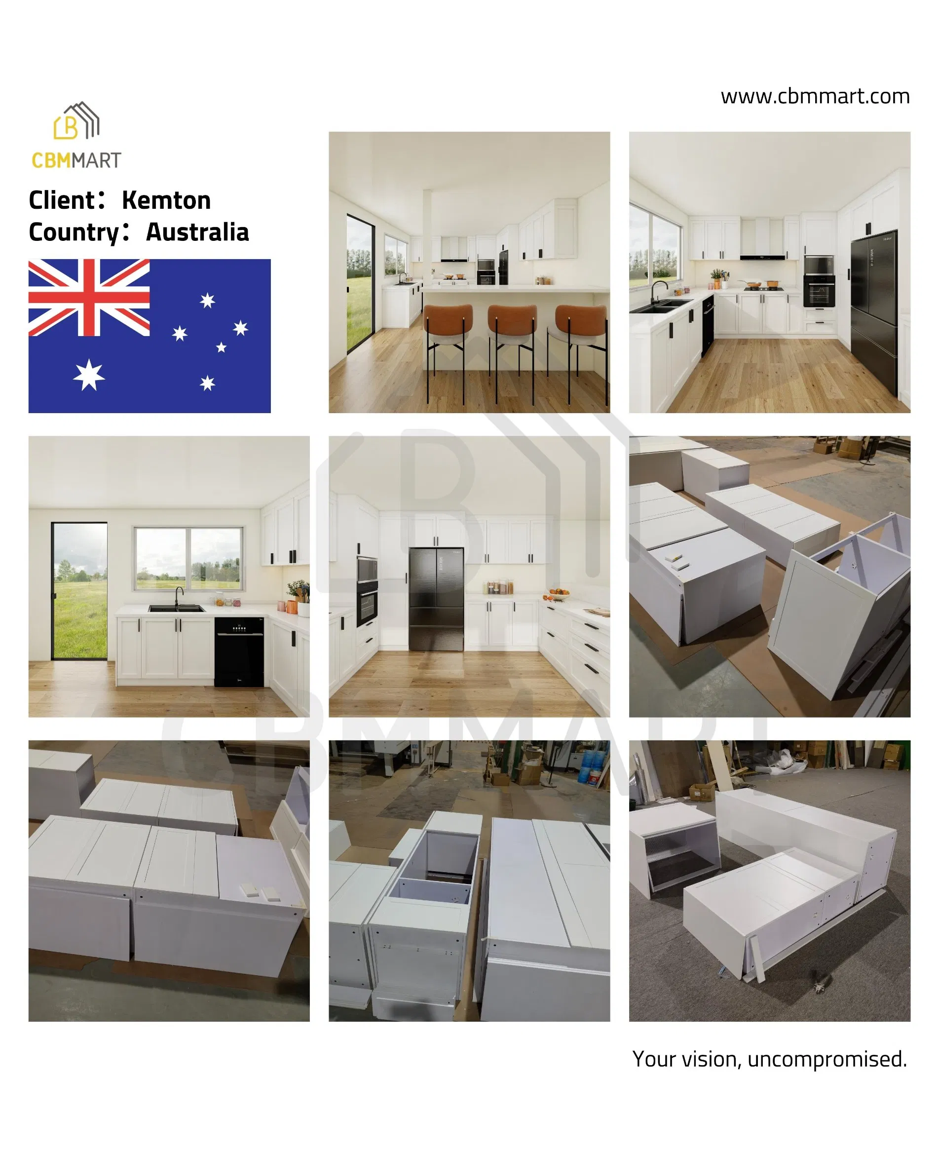 CBMmart Free 3D Navy Blue Lacquer Flat Design Kitchen Cabinets Unit with Island Sink Countertops