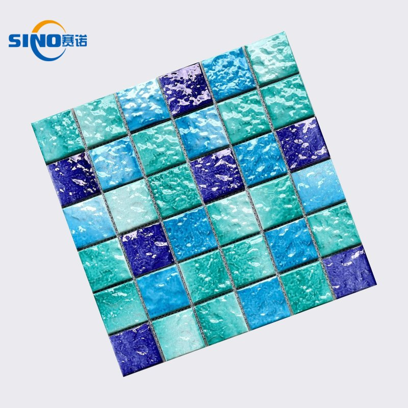 Hot Sale Blue and Green Glossy Surface 48X48mm Square Porcelain/Ceramic Mosaic Tile for Simming Pool Tiles