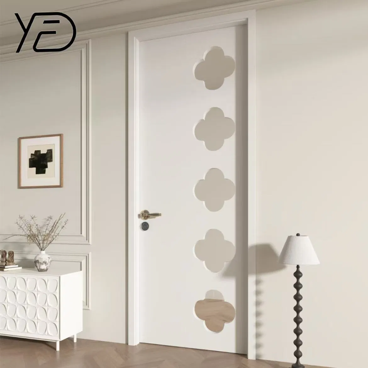 China Factory Customized Premium Solid Wood Entrance Wooden Door with Elegant Glass Design