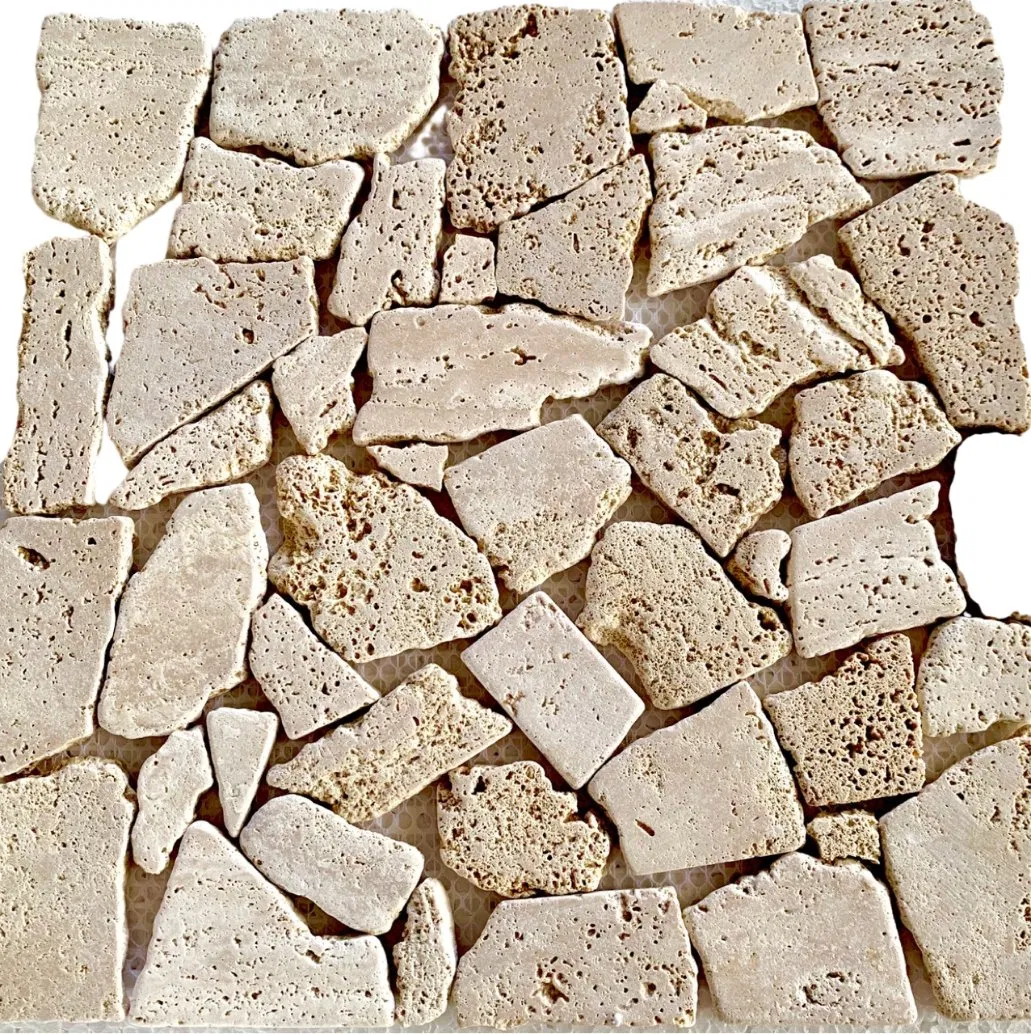 Irregular Travertine Stone Marble Mosaic Floor Tile Mosaic Tiles for Balcony/Outdoor Pool/Background Wall