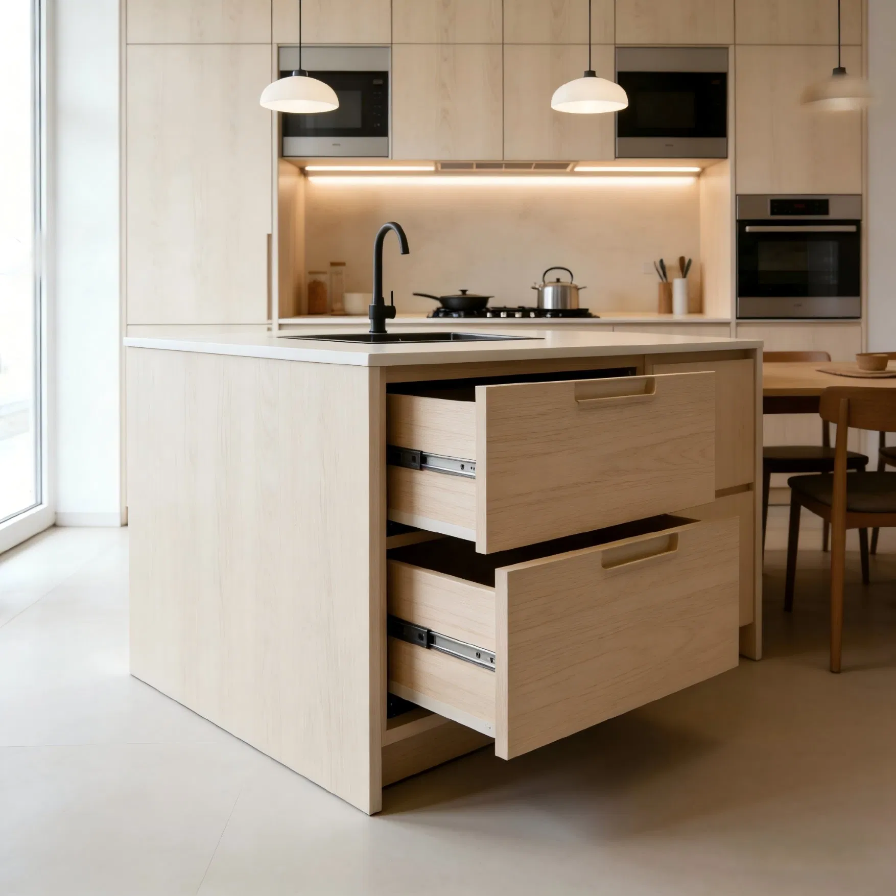 Professional Wood Veneer Kitchen Cabinet System for European Market