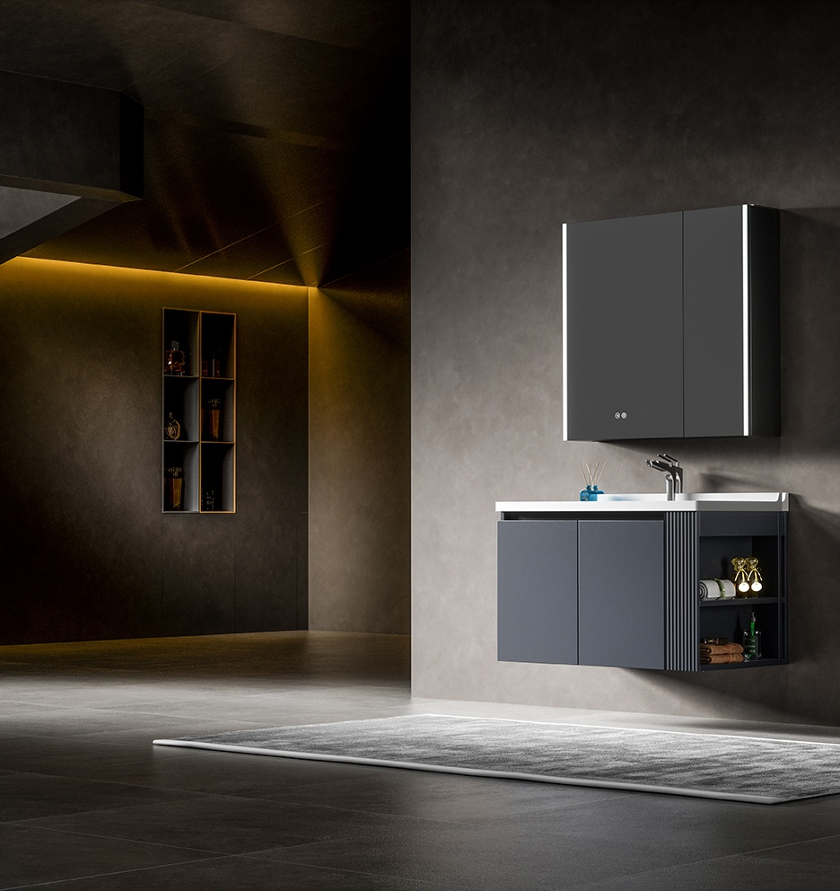 Wall Hung Aluminum Bathroom Vanity Unit with LED Mirror Cabinet Ssv6216