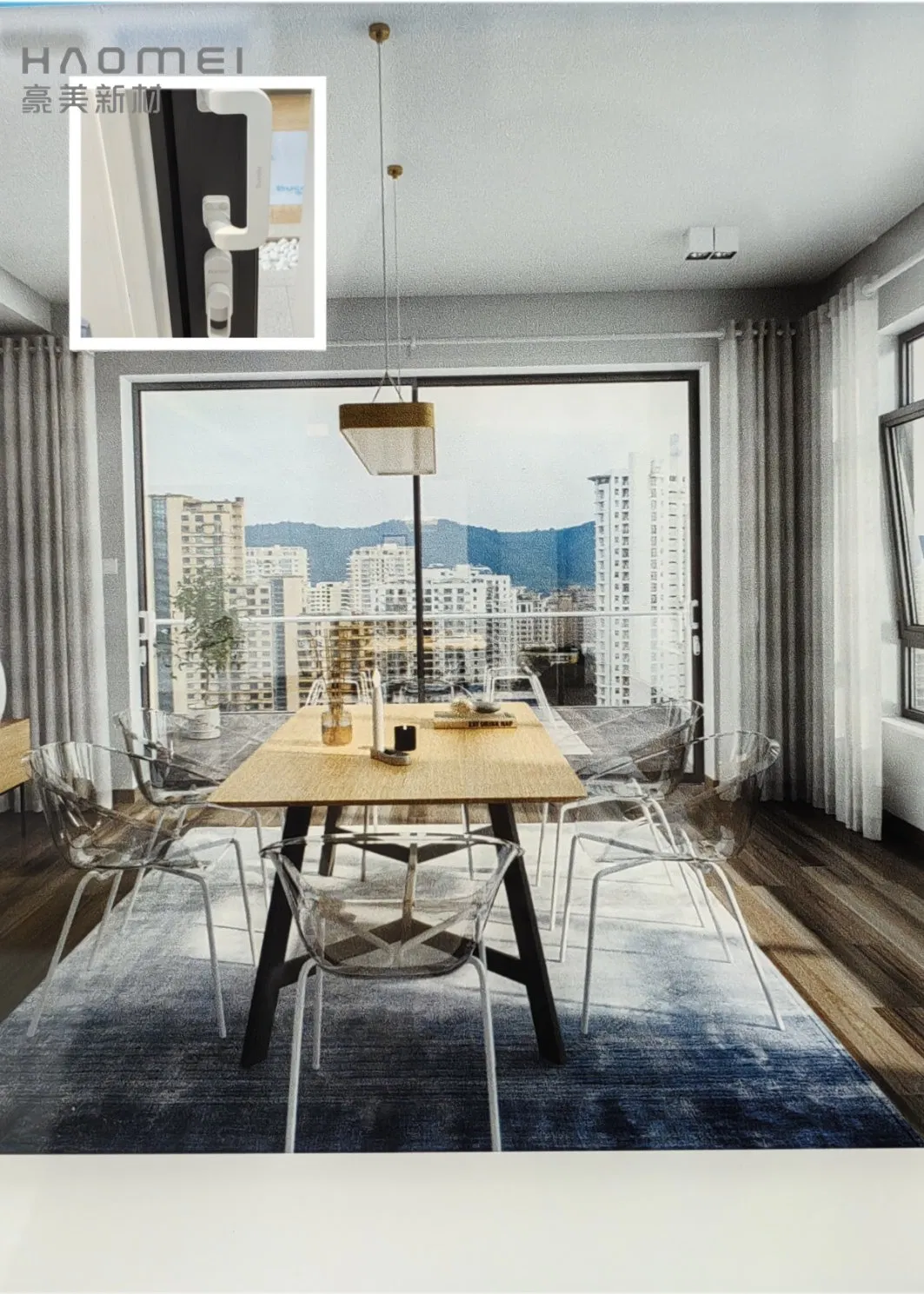 Aluminum Extrusion Frame of Windows and Doors Section with Tempered Glass