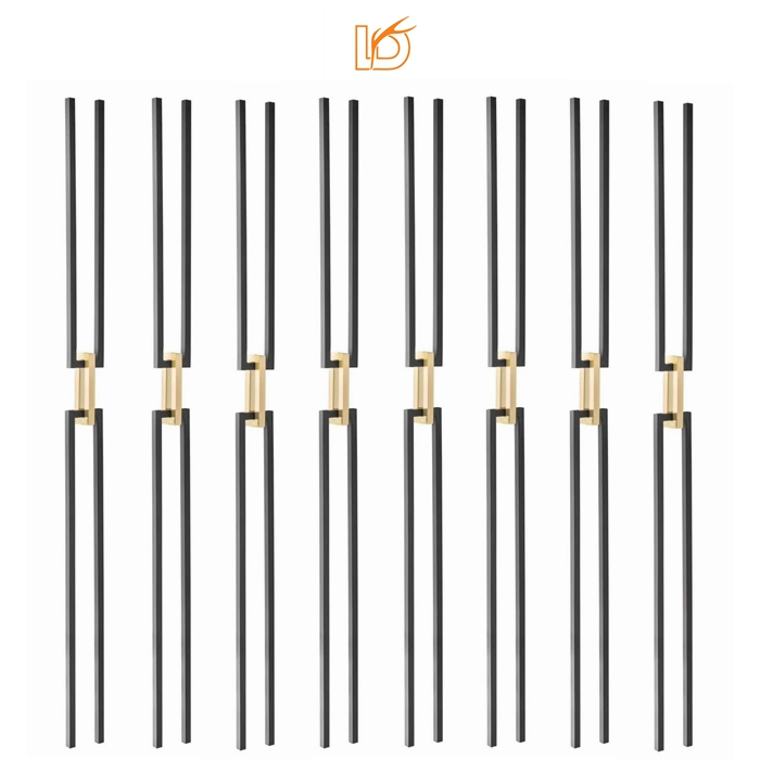 Matte Black Gold Chain Link Hollow or Solid Wrought Iron Baluster Railing