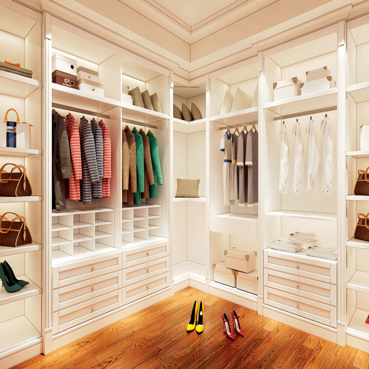 Modern Style Customized Solid Rubber Wood Walk in Closet for Bedroom
