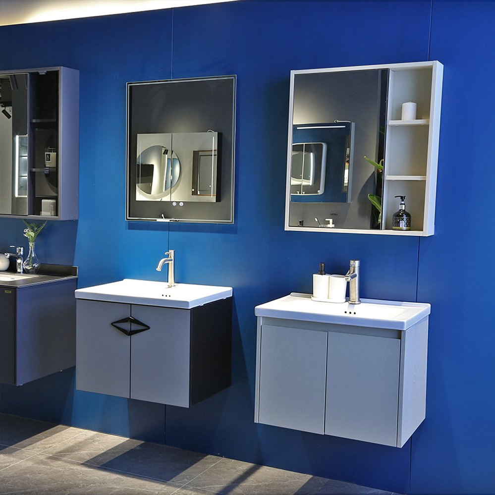 French Style Wall Mounted Modern Slate Countertop Bathroom Vanity Unit with Vessel Sink