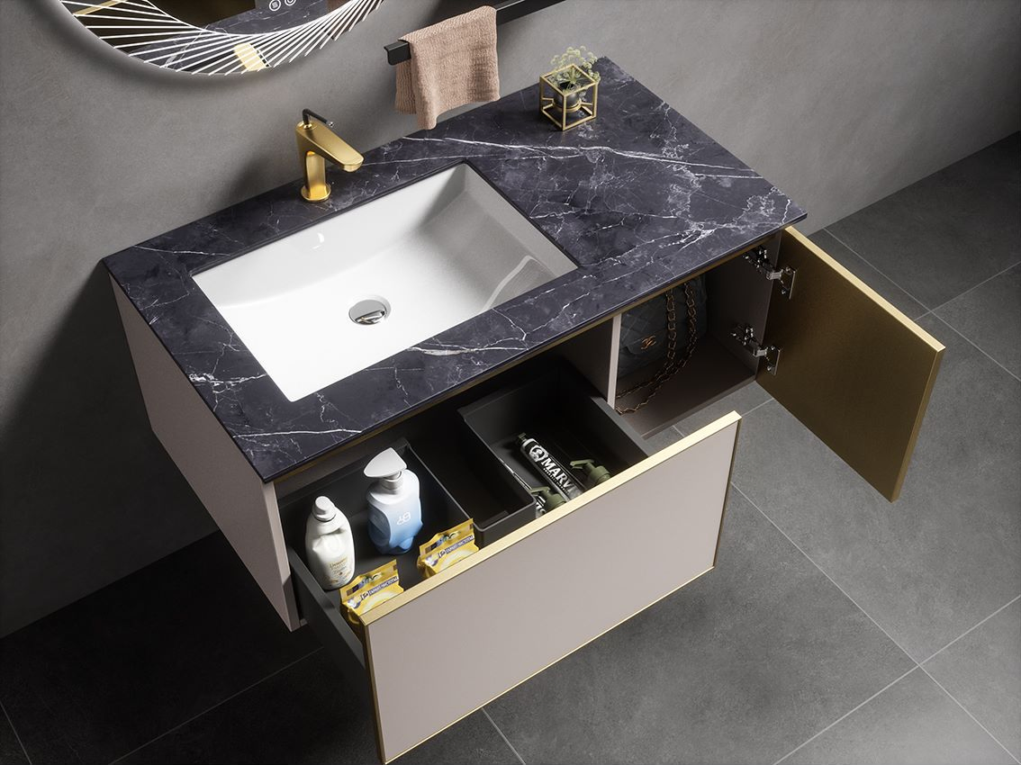 1000mm Wall Hung Stainless Steel Bathroom Vanity Unit with Bath Mirror Ssv6154