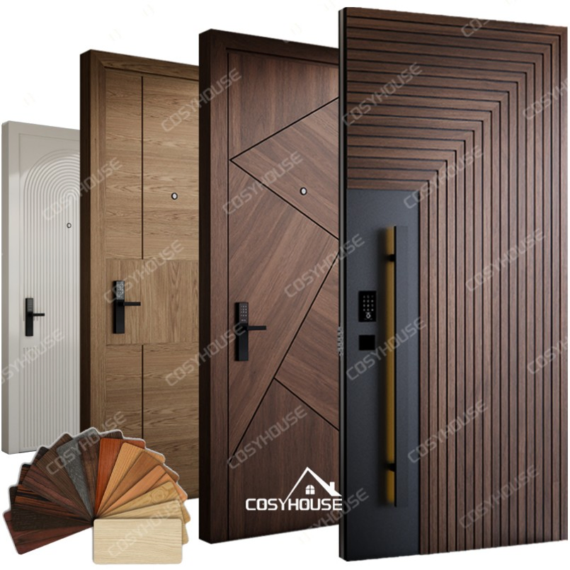 High Security Anti-Theft Solid Wood Entrance Door with 3-Point Locking