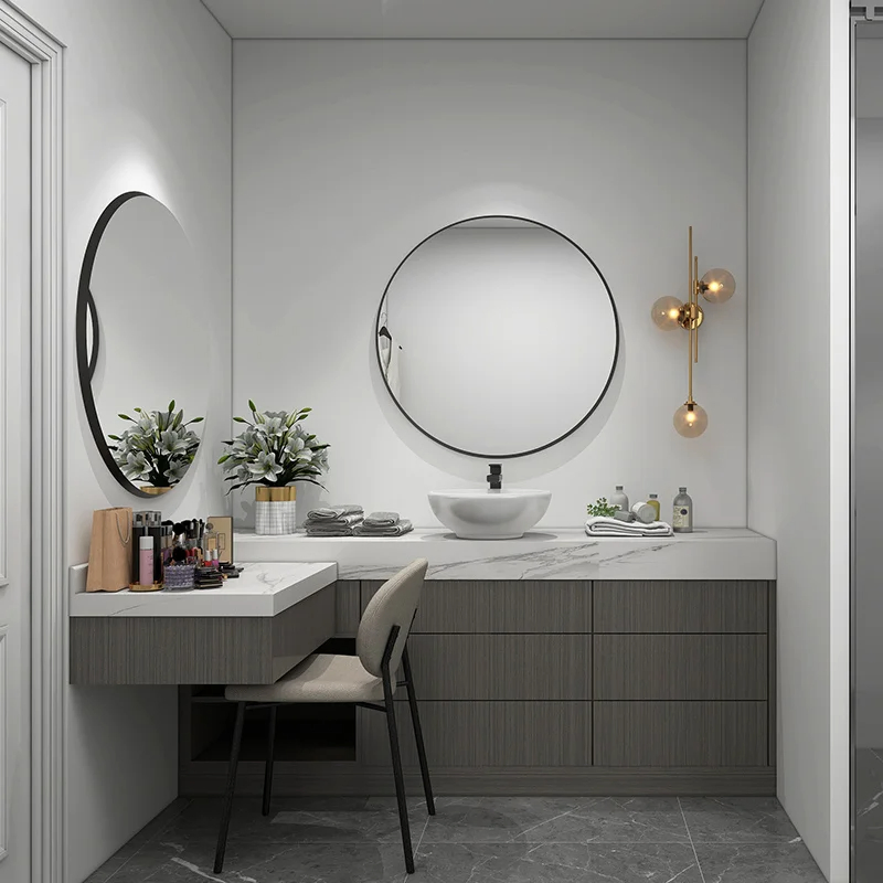 Elegant Modern Bathroom Vanity Unit with Sintered Stone Top and Matching Mirror
