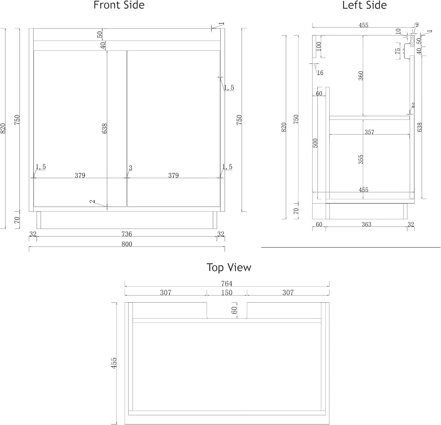 White Bathrooms Cabinet 800mm Floor Standing Brushed Brass Strip Vanity Unit