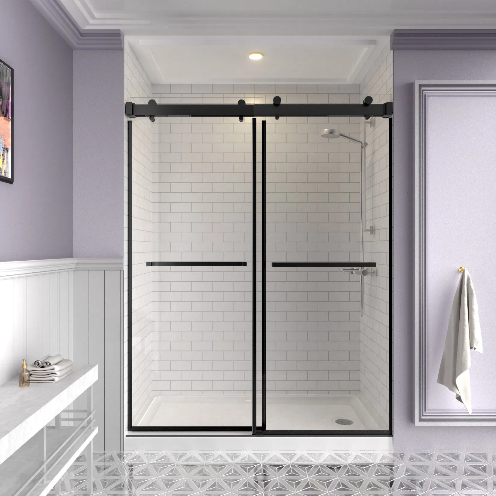 Matt Black Stainless Steel Hardware 10mm Tempered Glass Double Sliding Door Frameless Shower Enclosure