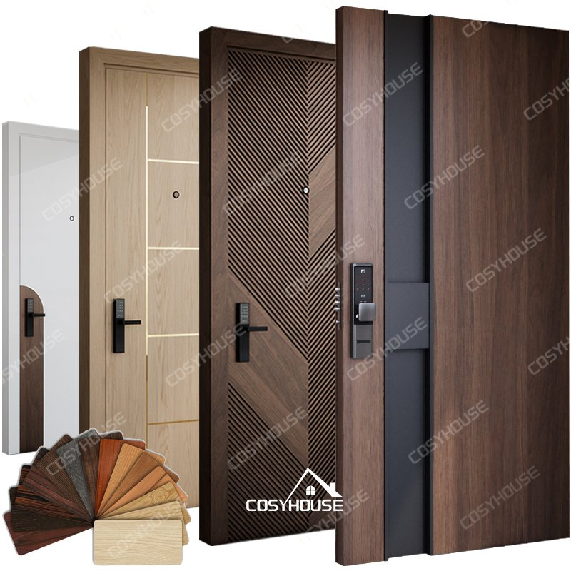 High Security Anti-Theft Solid Wood Entrance Door with 3-Point Locking