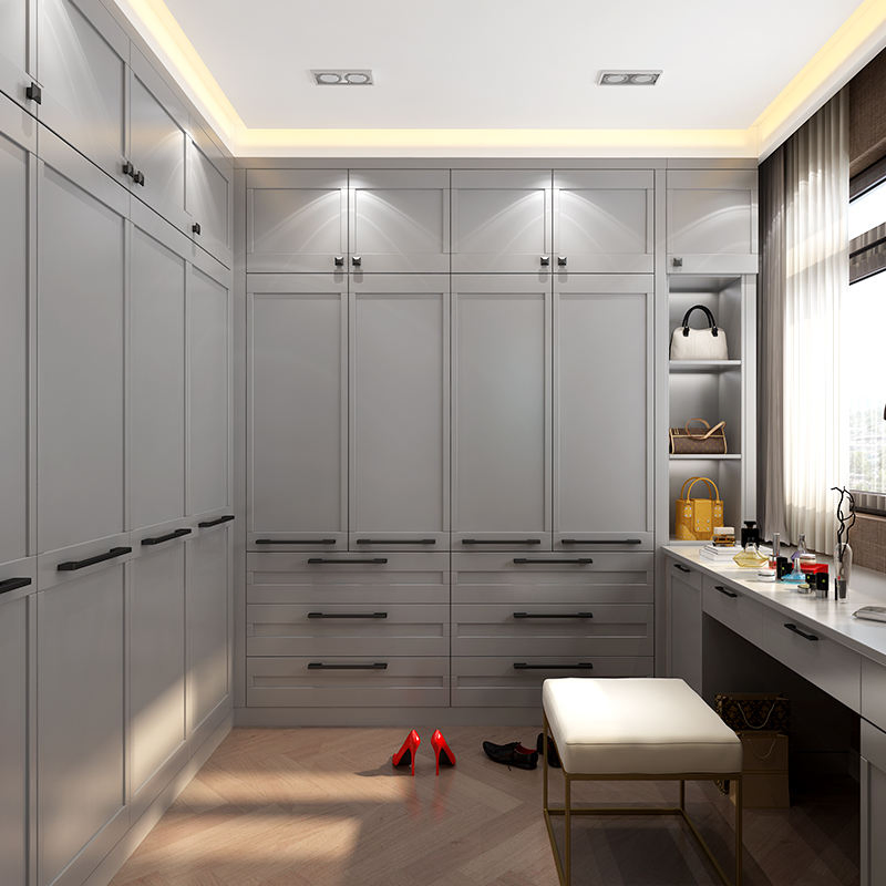 Open Door Floor to Ceiling Wardrobe Modern Solid Wood Walk in Closet