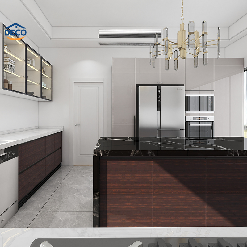 Kitchen Furniture Custom Design Island Wood Veneer Kitchen Pantry Cabinet Unit for Wholesalers