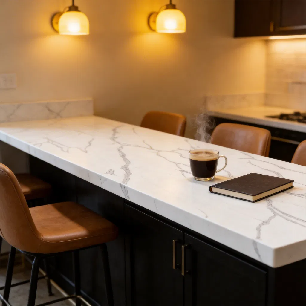 Horizon Wholesale Factory Price Calacatta White Kitchen Island Countertop Artificial Stone Quartz Stone