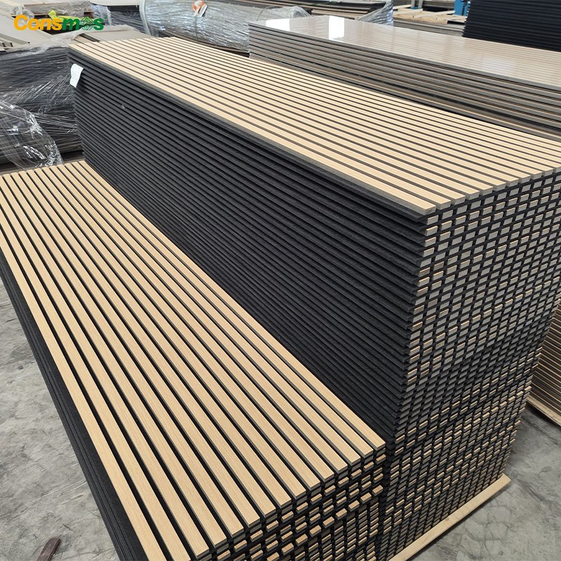 Eco Friendly Pet Felt Fluted Polyester Fiber Wooden Slat Acoustic Panel for Wall with CE