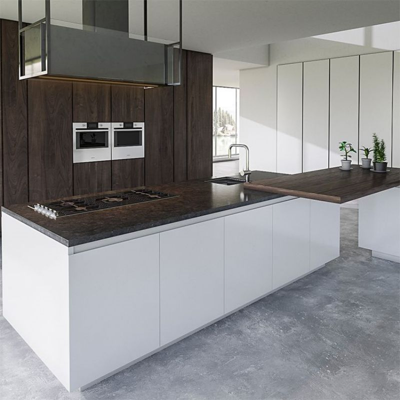 Custom Large Pantry Cabinet High Gloss White Lacquer Island Kitchen Flat Pack Kitchen Unit Modern