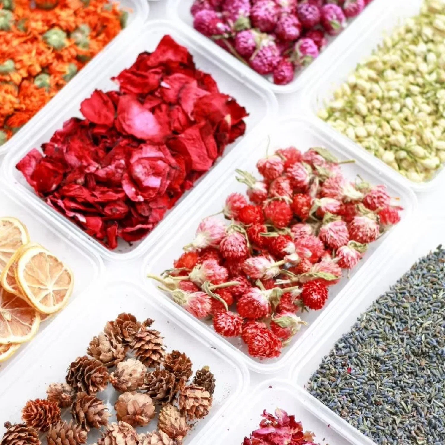 Handmade Dried Flower Rose Lavender Lemon Slices Cinnamon Pine Cones DIY Candle Material Flower