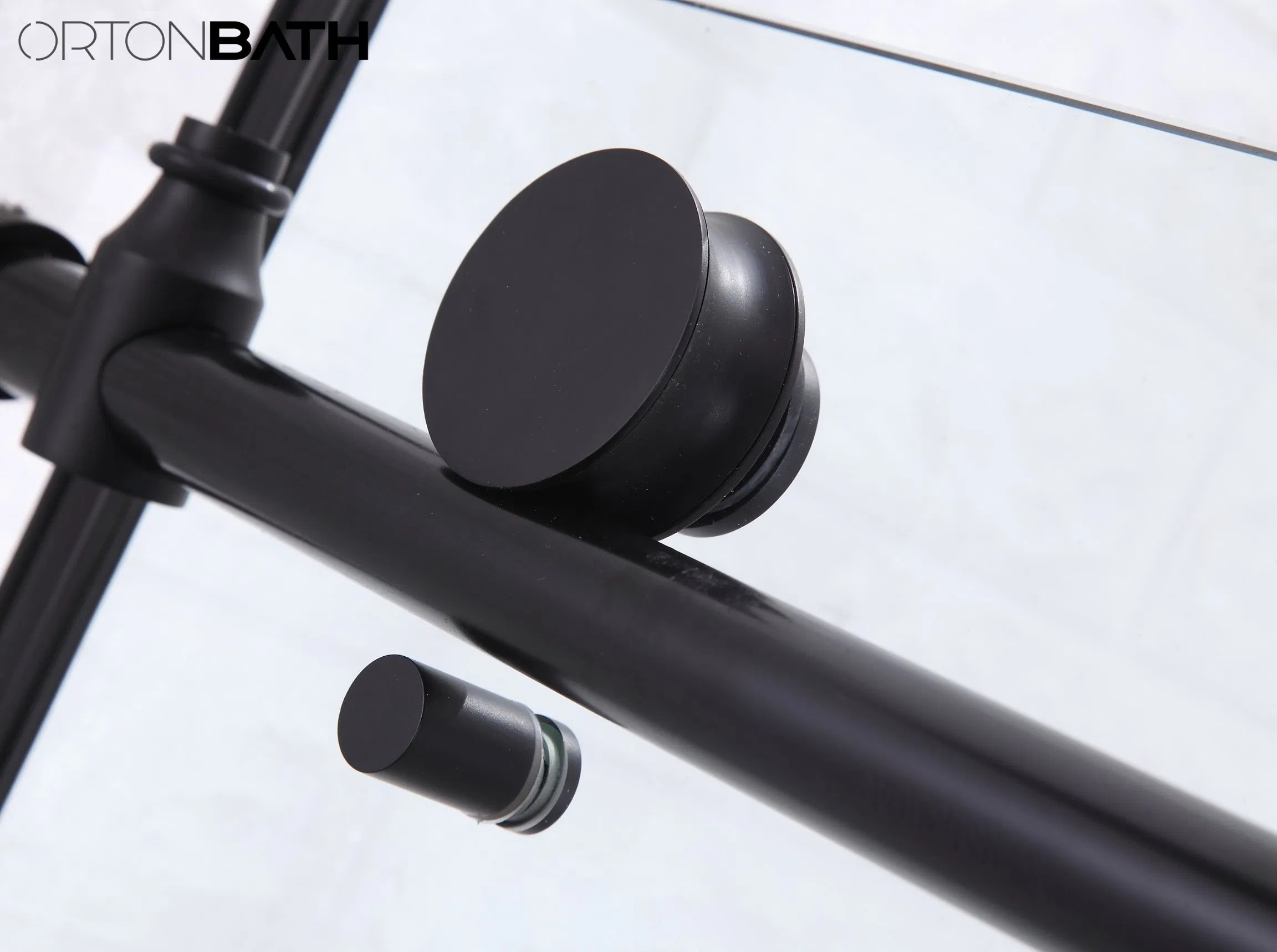 Ortonbath Frameless Matte Black Single One Side Two Sliding Door Simple Bathroom Tempered Shower Door Screen Room Cubicle Cabin Glass Shower Enclosure