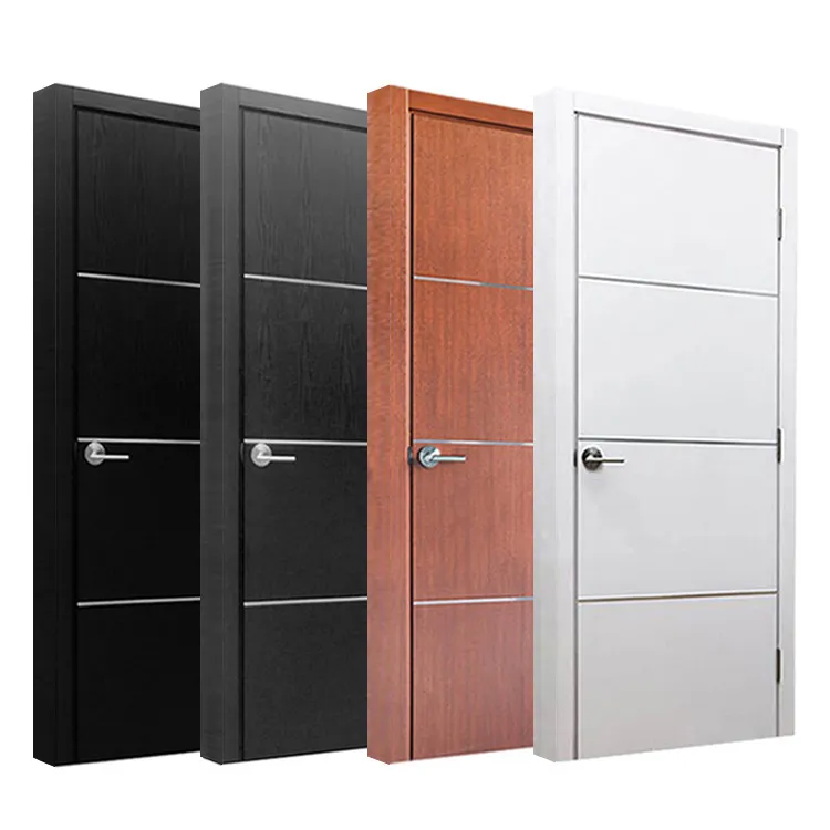Modern Composite Solid Core Wooden Doors Design Interior Room Black Walnut Veneer Flush Wood Door
