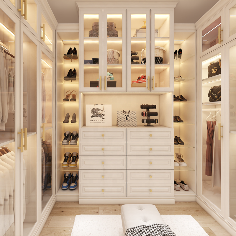 Customized Wooden New Modern Luxury U Shaped Walk in Wardrobe