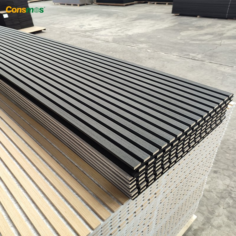 Eco Friendly Pet Felt Fluted Polyester Fiber Wooden Slat Acoustic Panel for Wall with CE