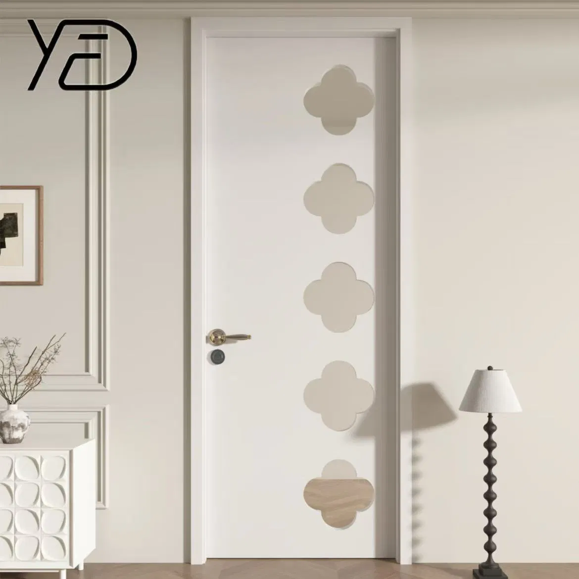 China Factory Customized Premium Solid Wood Entrance Wooden Door with Elegant Glass Design