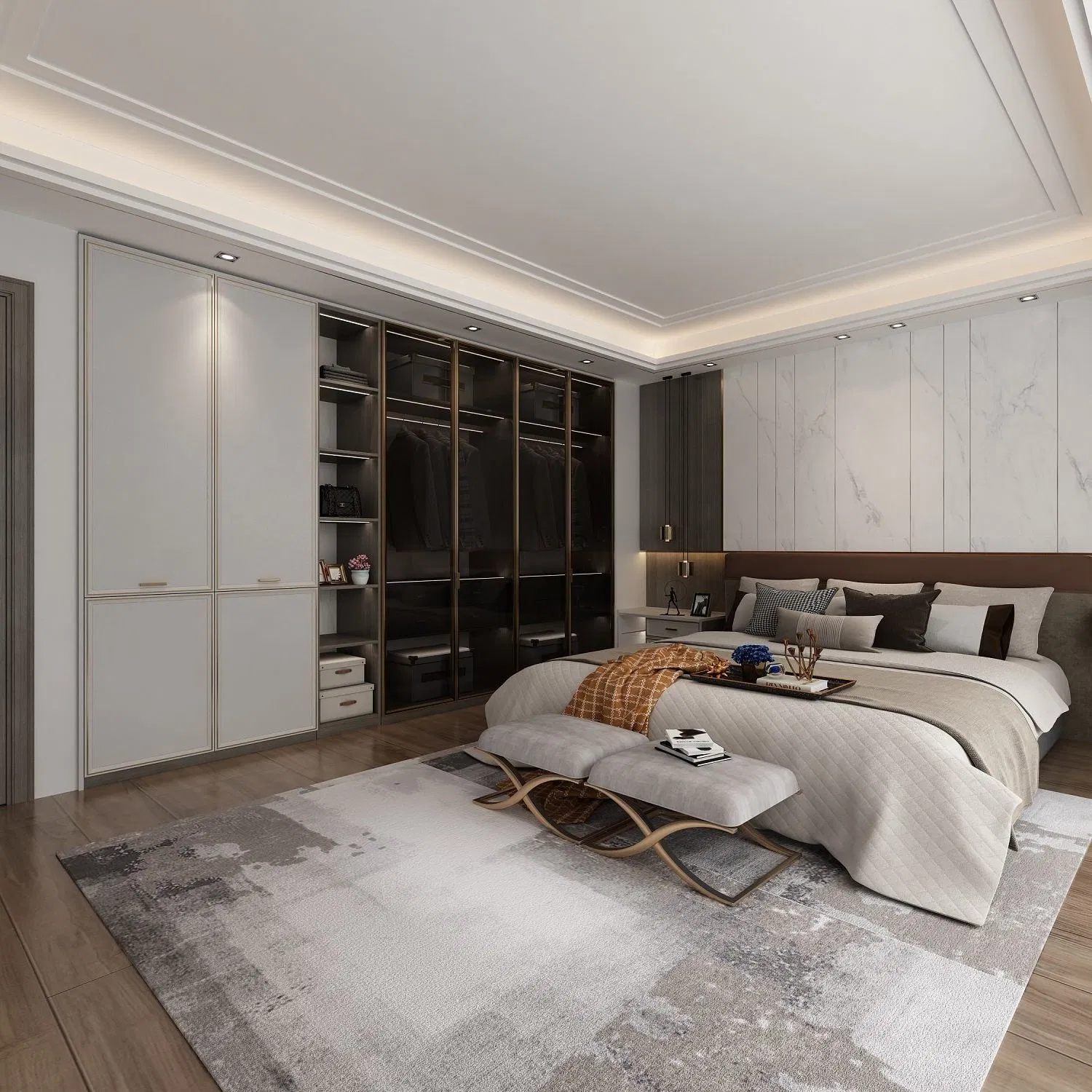 High-End Golden Black Melamine Wood Storage Bedroom Cherry Walk in Closet Armoire Custom Made Wardrobe with Drawers Solid Wood Modern