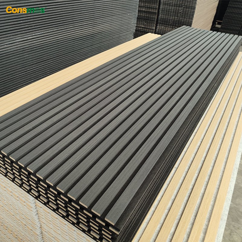 Eco Friendly Pet Felt Fluted Polyester Fiber Wooden Slat Acoustic Panel for Wall with CE