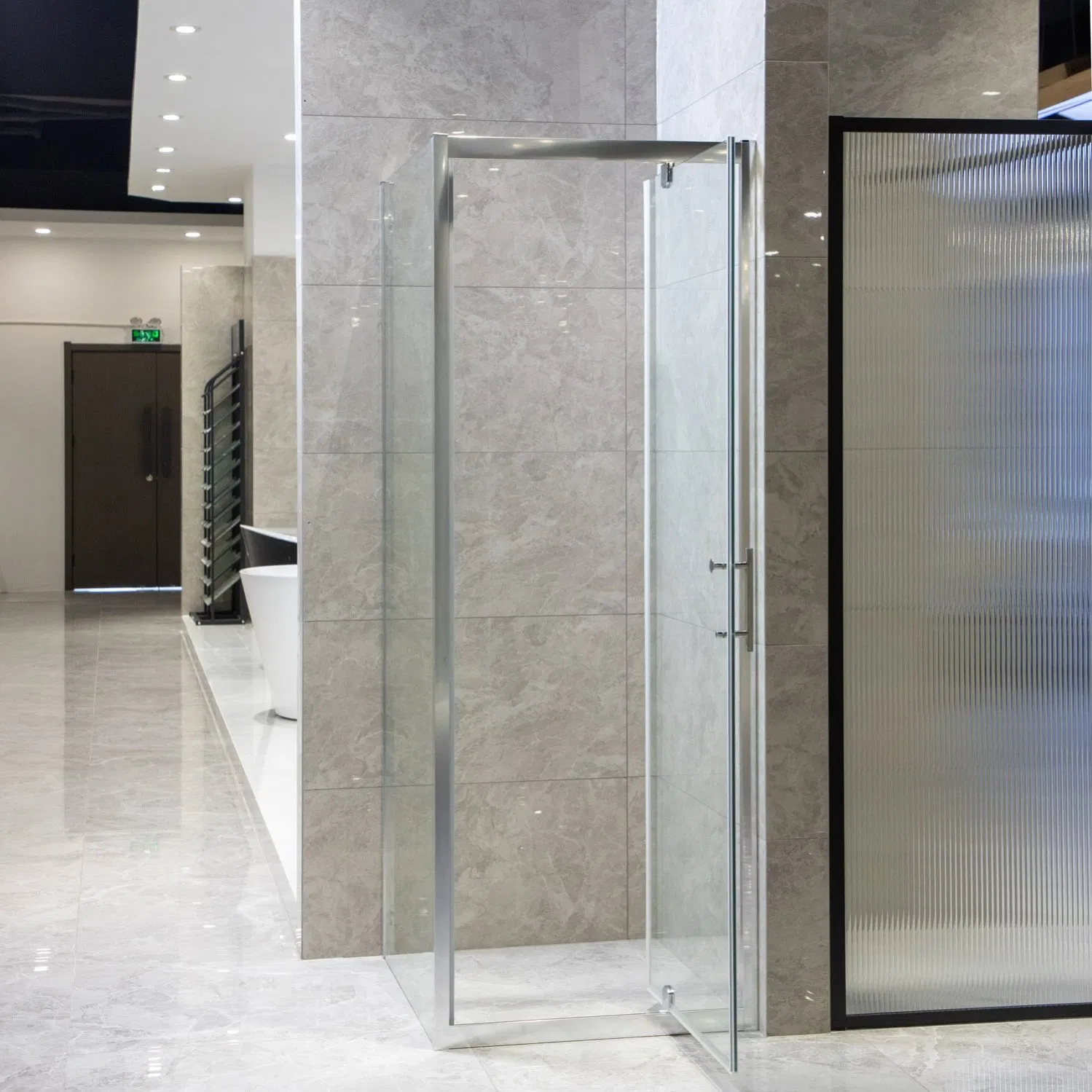Frameless Glass Shower Enclosure Features Minimalist Design with Sturdy Hinges for Modern Bathroom Aesthetics