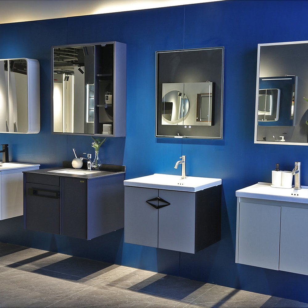 French Style Wall Mounted Modern Slate Countertop Bathroom Vanity Unit with Vessel Sink