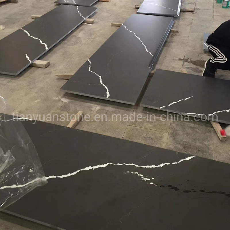 Artificial Engineered Calacatta Black Quartz Countertop for Kitchen Bathroom