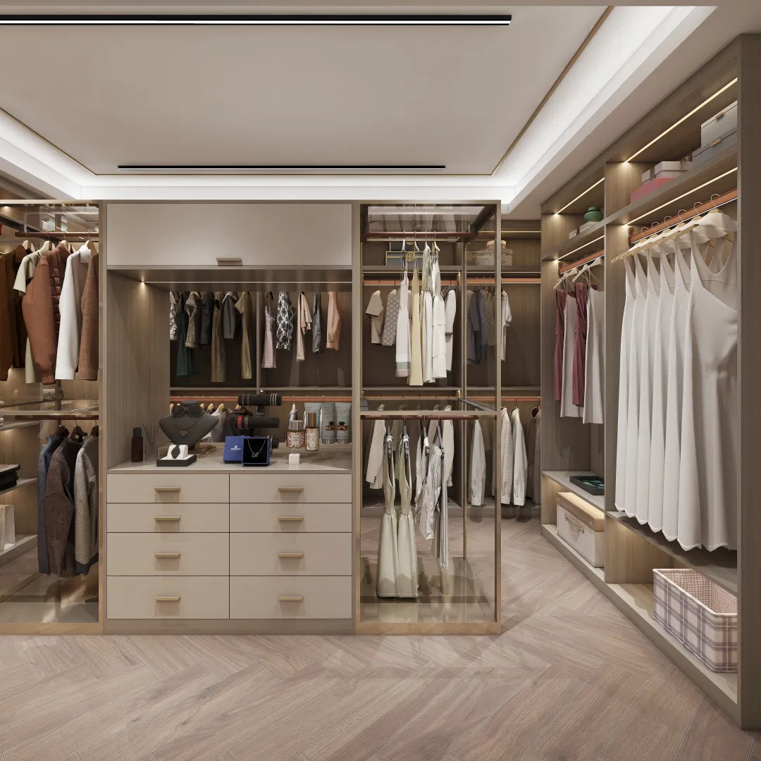 New Design Modern Luxury Open Door Floor to Ceiling Wooden Walk in Bedroom Closet Wardrobes Clothes Organizer Storage