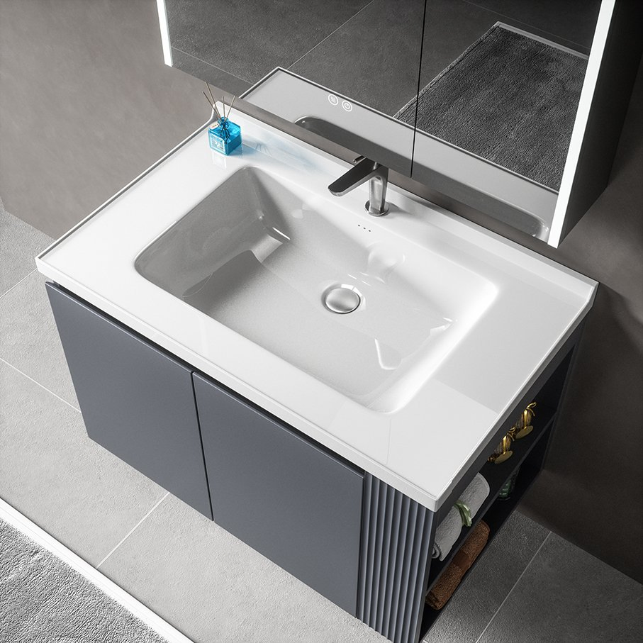 Wall Hung Aluminum Bathroom Vanity Unit with LED Mirror Cabinet Ssv6216