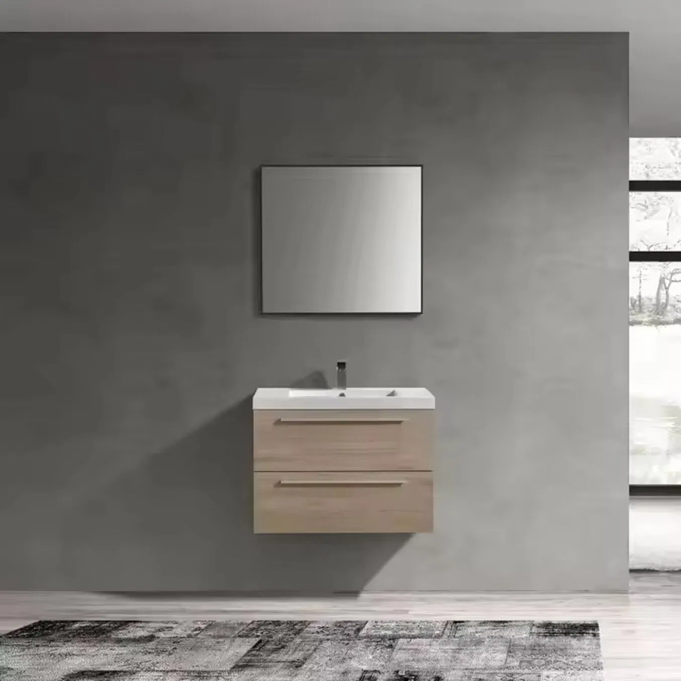 Bathroom Vanity Unit &amp; Basin Sink Tap + Waste Gloss White Modern