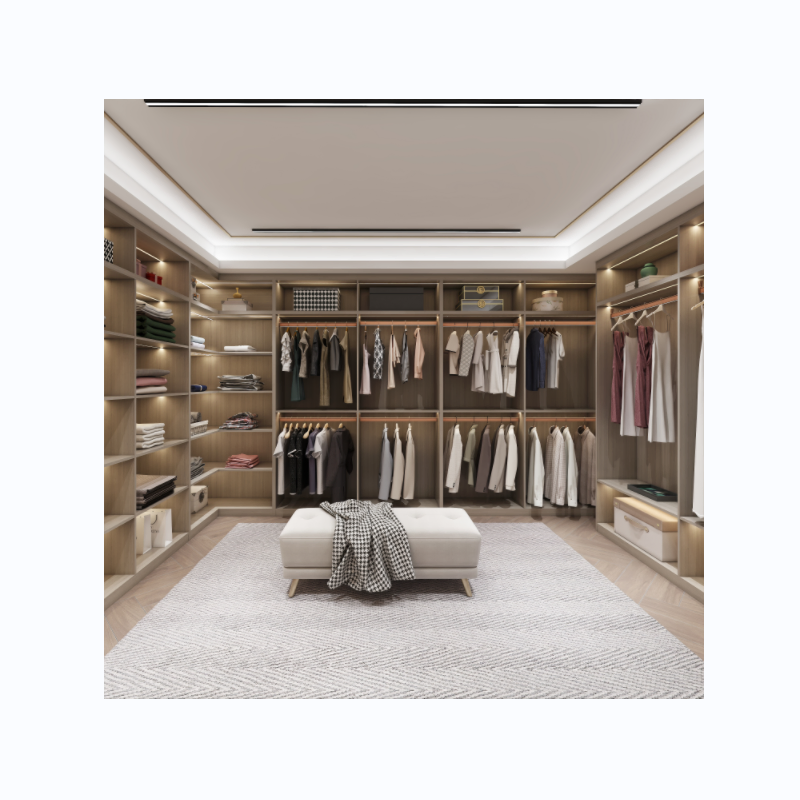 New Design Modern Luxury Open Door Floor to Ceiling Wooden Walk in Bedroom Closet Wardrobes Clothes Organizer Storage