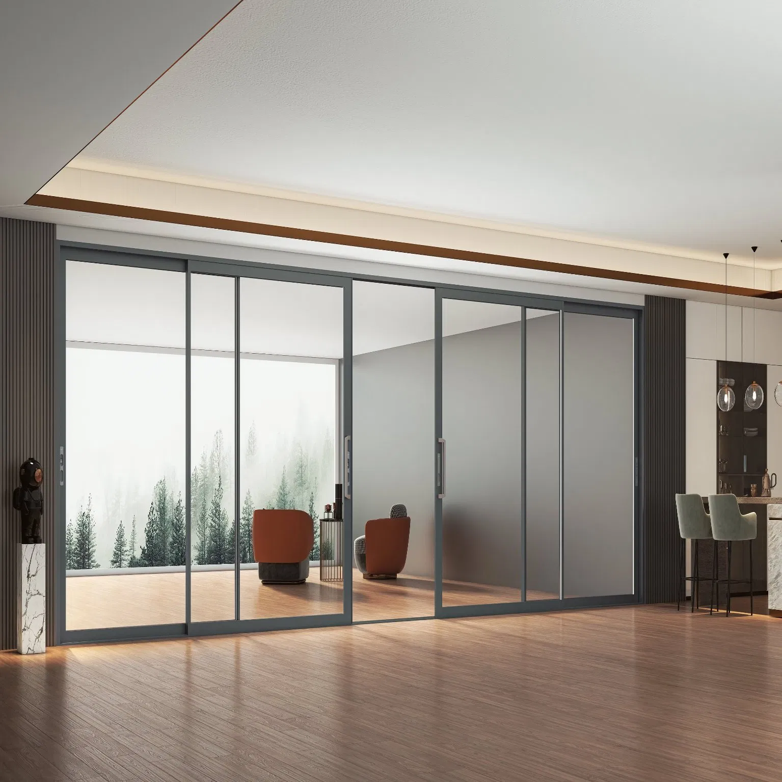 Double Tracks Aluminium Sliding Door for Living Room, Bedroom, Interior, Hotel, Building Glass Door Aluminium Frame Awning Door Broken Bridge System