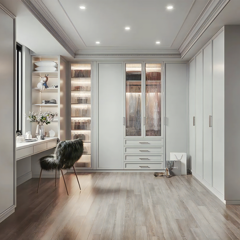 Customized Solid Wood Bedroom Wardrobe Armoire Walk in Cupboard Closet Organizer