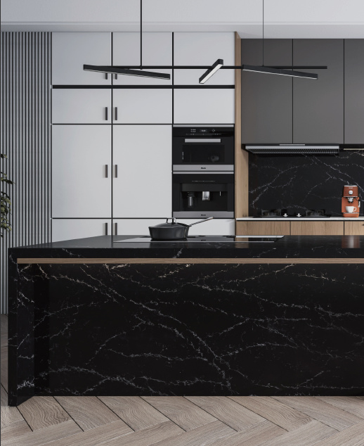 New Design Black Artificial Stone Quartz Silestone Similar High Quality Kitchen Countertop/Wall Easy Clean