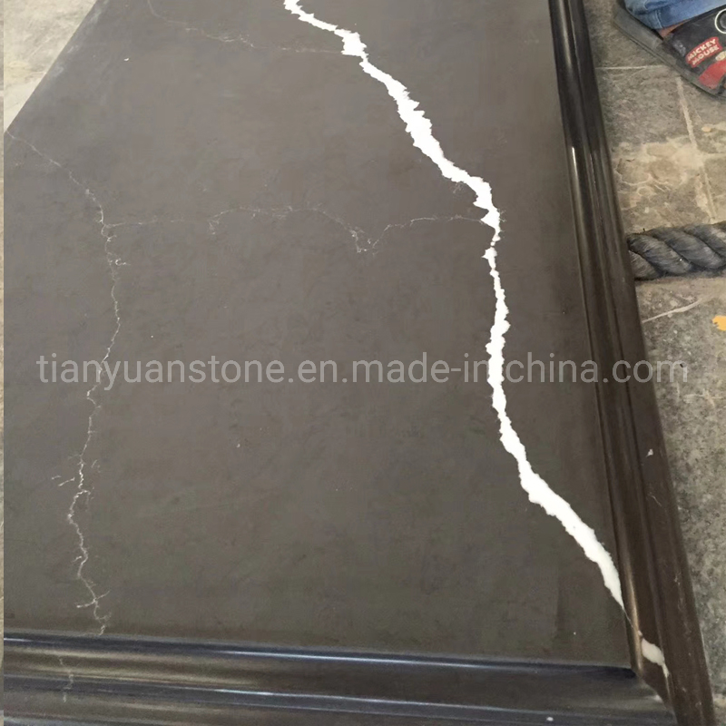 Artificial Engineered Calacatta Black Quartz Countertop for Kitchen Bathroom
