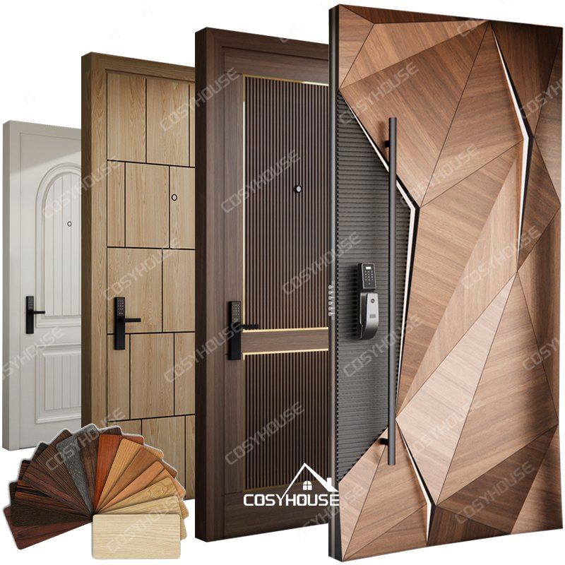 High Security Anti-Theft Solid Wood Entrance Door with 3-Point Locking