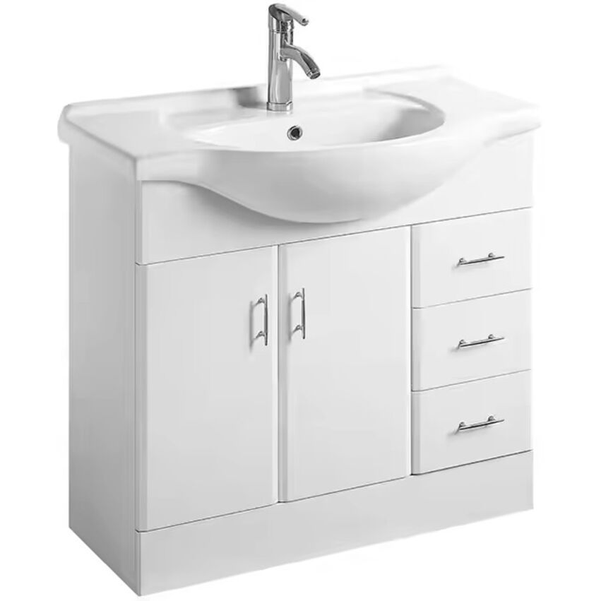 Yj Modern High Quality Floor Standing 2doors and 3drawers Vanity Unit with Round Basin 1050mm Wide - White Bathroom Vanities