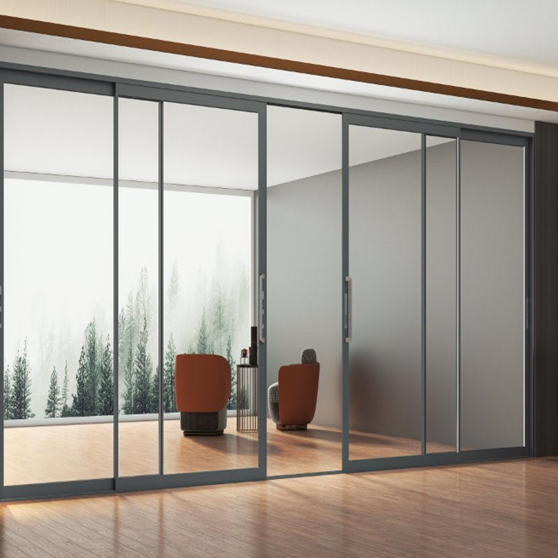 Double Tracks Aluminium Sliding Door for Living Room, Bedroom, Interior, Hotel, Building Glass Door Aluminium Frame Awning Door Broken Bridge System