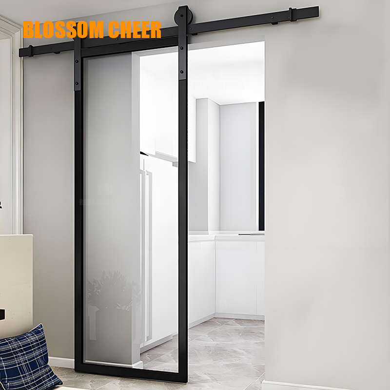 Aluminum French Double Glass Sliding Bedroom Barn Door Design for Interior Doors